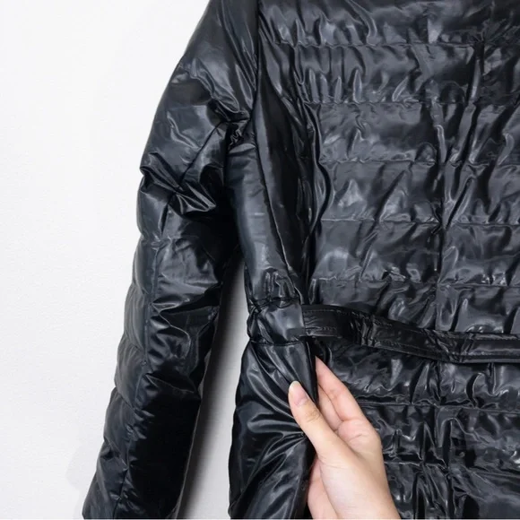 NWT RAINS Trekker W Coat XS/S Shiny Black Insulated Belted Waterproof Long - Picture 10 of 13
